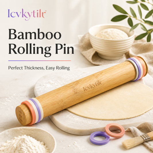 Icvkytilr™ Bamboo Rolling Pin with Adjustable Rings – Non-Stick, Durable