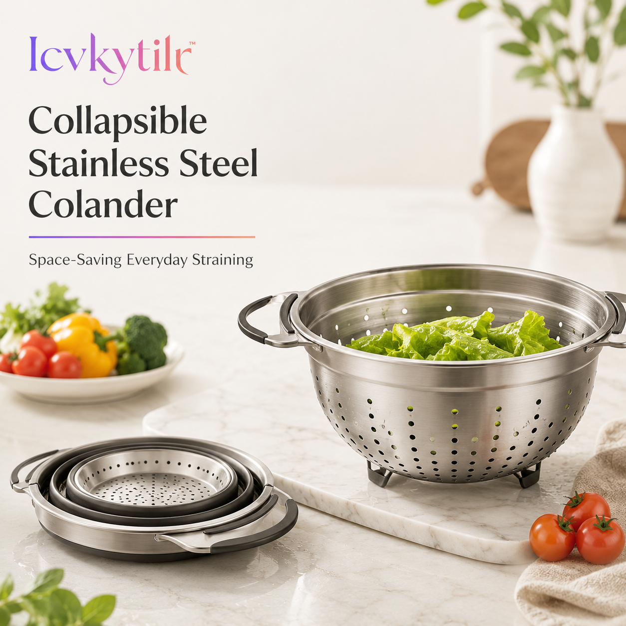 Icvkytilr™ Collapsible Stainless Steel Colander – Space-Saving, Foldable Design