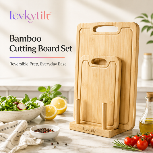Icvkytilr™ Bamboo Cutting Board Set – Reversible, Eco-Friendly, Knife-Friendly