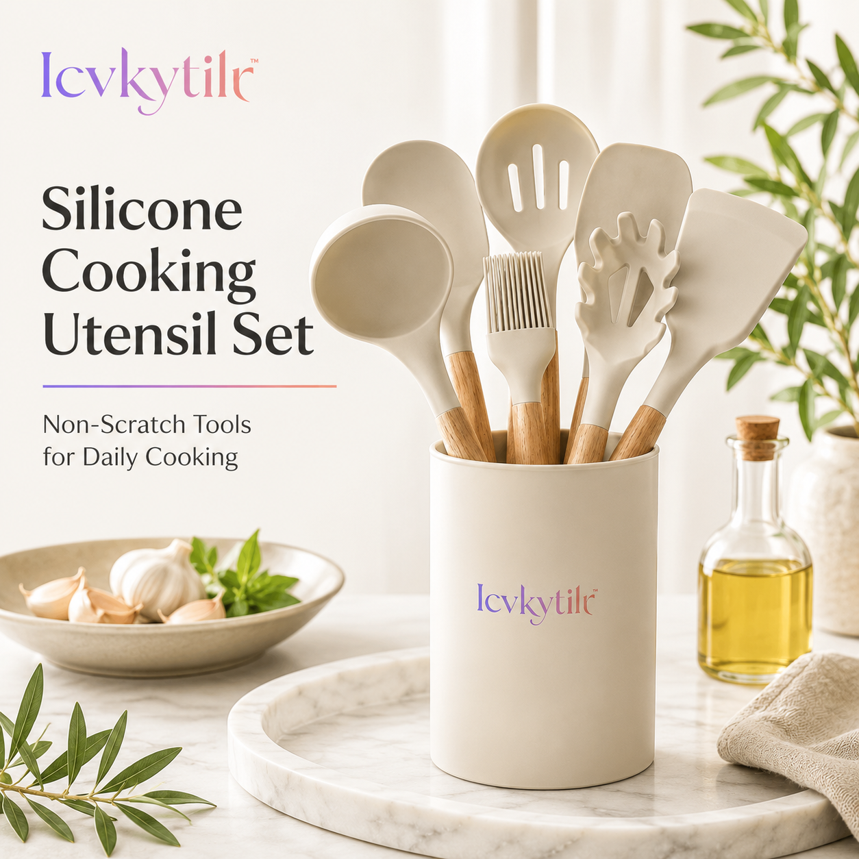 Icvkytilr™ Silicone Heat-Resistant Cooking Utensil Set – Non-Scratch, Flexible