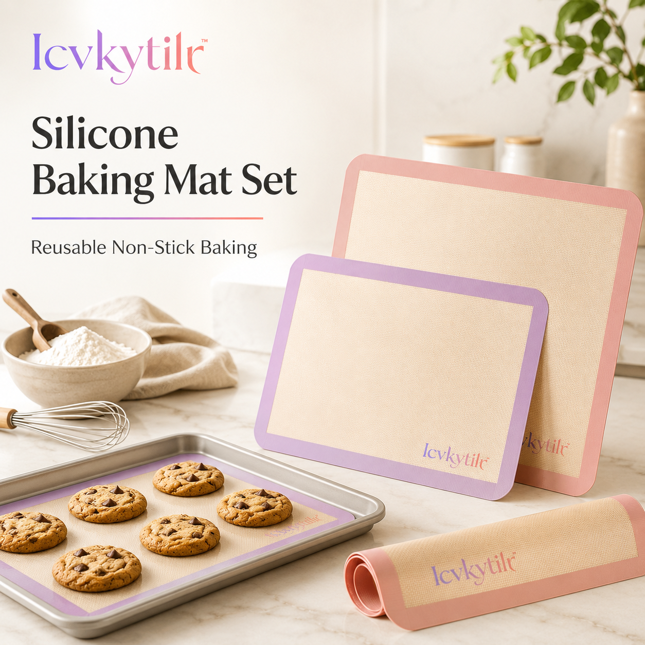 Icvkytilr™ Silicone Baking Mat Set – Reusable, Non-Stick, Heat-Resistant